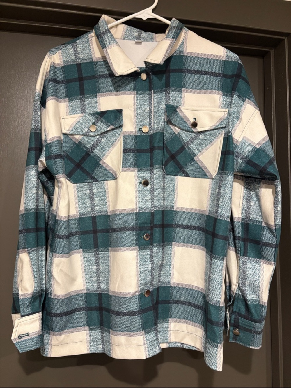 Teal and Cream Plaid Button-Up